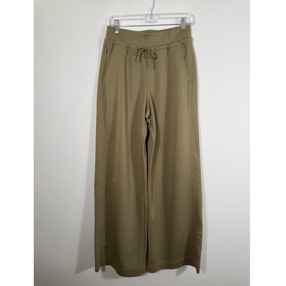 Athleta Allure High Rise Wide Leg Pants Olive Branch Green Pockets Size Medium